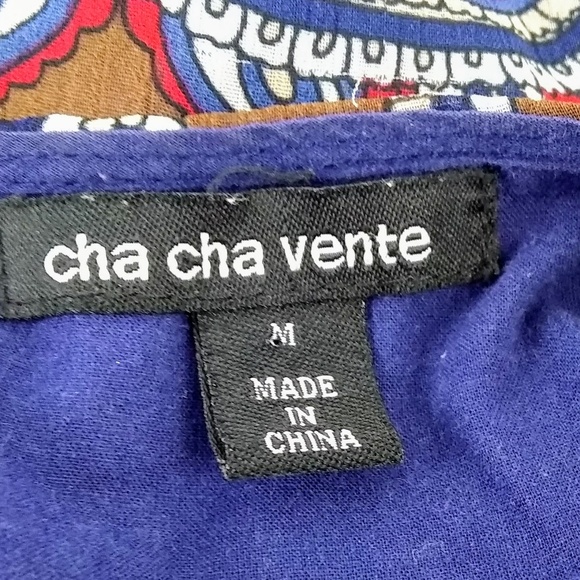 Cha Cha Vente Boho Women's Paisley Lined Tunic Blue and Red 3/4 Sleeves Size Med - Picture 7 of 8